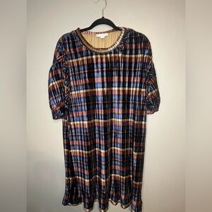 Plaid Dress with Blue and Yellow Accents